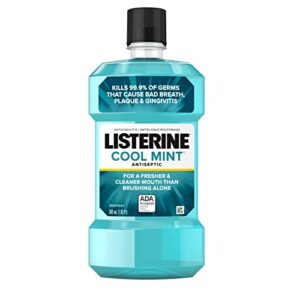 listerine cool mint antiseptic oral care mouthwash to kill 99% of germs that cause bad breath, plaque and gingivitis, ada-accepted mouthwash, cool mint flavored oral rinse, 500 ml
