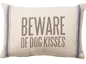primitives by kathy vintage flour sack style throw pillow, 1 count (pack of 1), dog kisses