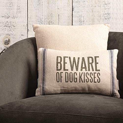Primitives by Kathy Vintage Flour Sack Style Throw Pillow, 1 Count (Pack of 1), Dog Kisses