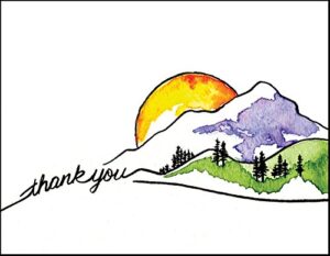 mountain sun thank you cards - note cards set of 12 cards and envelopes