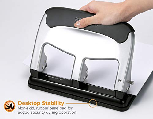 Bostitch Office EZ Squeeze Heavy Duty 3 Hole Punch, 40-Sheet Capacity, Use Less Force, Perfect for Home Office School Supplies, Sleek Design, Silver