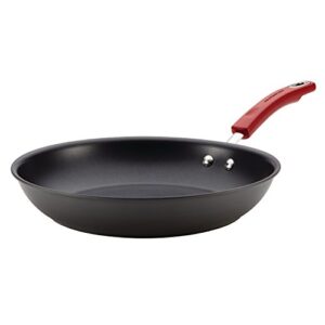 rachael ray brights hard anodized nonstick frying pan / fry pan / hard anodized skillet - 12.5 inch, gray with red handles