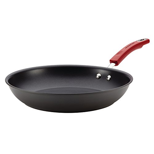 Rachael Ray Brights Hard Anodized Nonstick Frying Pan / Fry Pan / Hard Anodized Skillet - 12.5 Inch, Gray with Red Handles