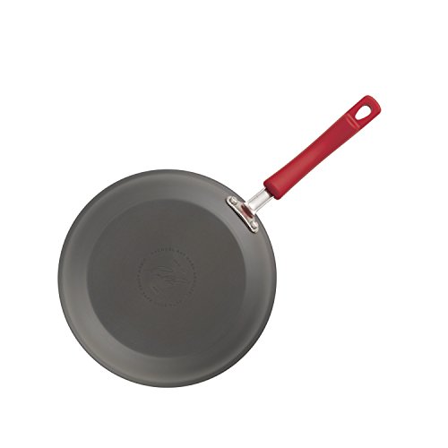 Rachael Ray Brights Hard Anodized Nonstick Frying Pan / Fry Pan / Hard Anodized Skillet - 12.5 Inch, Gray with Red Handles