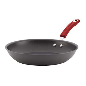 Rachael Ray Brights Hard Anodized Nonstick Frying Pan / Fry Pan / Hard Anodized Skillet - 12.5 Inch, Gray with Red Handles