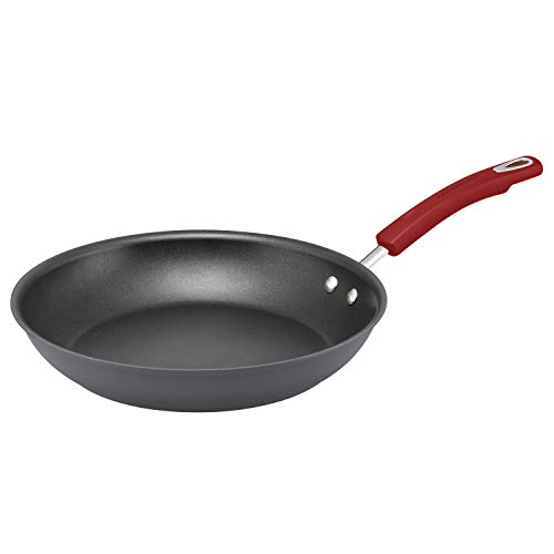 Rachael Ray Brights Hard Anodized Nonstick Frying Pan / Fry Pan / Hard Anodized Skillet - 12.5 Inch, Gray with Red Handles