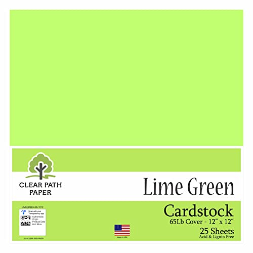 Lime Green Cardstock - 12 x 12 inch - 65Lb Cover - 25 Sheets - Clear Path Paper