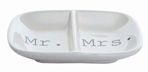 creative co-op ceramic "mr. & mrs." two section dish, white
