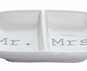 Creative Co-Op Ceramic "Mr. & Mrs." Two Section Dish, White