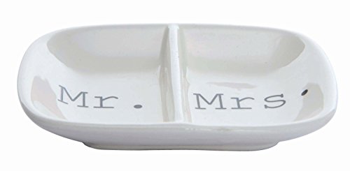 Creative Co-Op Ceramic "Mr. & Mrs." Two Section Dish, White