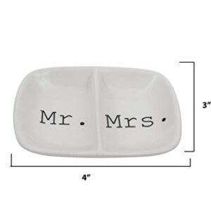 Creative Co-Op Ceramic "Mr. & Mrs." Two Section Dish, White