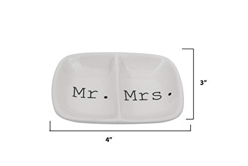 Creative Co-Op Ceramic "Mr. & Mrs." Two Section Dish, White