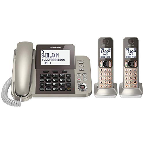 PANASONIC Corded / Cordless Phone System with Answering Machine and One Touch Call Blocking – 2 Handsets - KX-TGF352N (Champagne Gold)