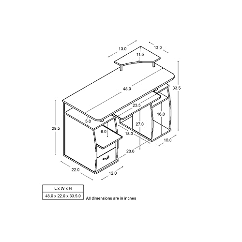 Techni Mobili Complete Computer Desk with Multiple Storage, Workstation Table with MDF Panels and PVC Laminate Veneer Surface, Espresso