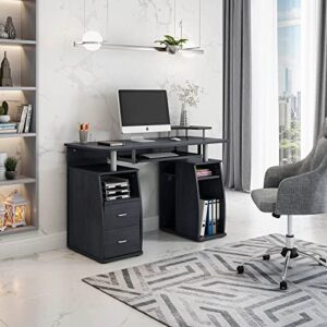 Techni Mobili Complete Computer Desk with Multiple Storage, Workstation Table with MDF Panels and PVC Laminate Veneer Surface, Espresso