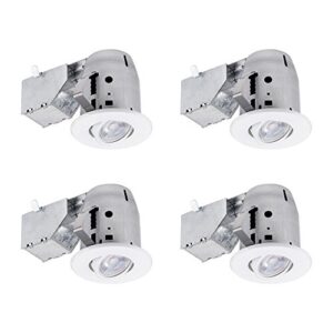 globe electric 90718 3" led ic rated swivel round trim recessed lighting kit 4-pack, white finish, easy install push-n-click clips, bulbs included, 3.25" hole size