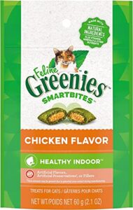 feline greenies smartbites healthy indoor cat treats, chicken flavor, 2.1 oz, (3 pack)