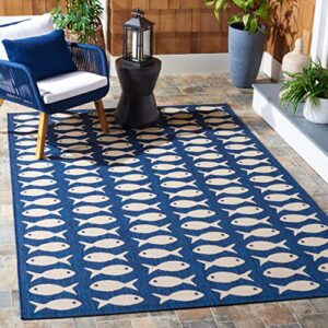 SAFAVIEH Courtyard Collection Accent Rug - 4' x 5'7", Navy & Beige, Non-Shedding & Easy Care, Indoor/Outdoor & Washable-Ideal for Patio, Backyard, Mudroom (CY6013-268)