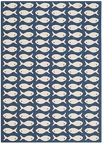 SAFAVIEH Courtyard Collection Accent Rug - 4' x 5'7", Navy & Beige, Non-Shedding & Easy Care, Indoor/Outdoor & Washable-Ideal for Patio, Backyard, Mudroom (CY6013-268)