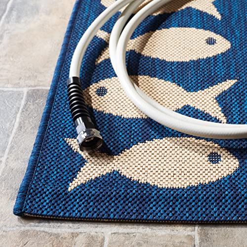 SAFAVIEH Courtyard Collection Accent Rug - 4' x 5'7", Navy & Beige, Non-Shedding & Easy Care, Indoor/Outdoor & Washable-Ideal for Patio, Backyard, Mudroom (CY6013-268)