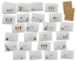 sugartown greetings thank you notes variety pack - 24 unique cards with envelopes and kraft seal stickers