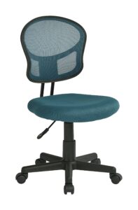 osp home furnishings mesh back armless task chair with padded fabric seat, blue