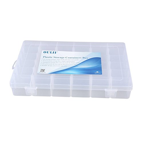 OULII Clear Plastic Jewelry Box Organizer Storage Container with Adjustable Dividers 36 Grids