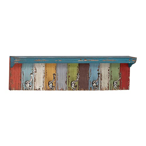 Deco 79 Wood 10 Hangers Wall Hook, 35" x 5" x 9", Multi Colored