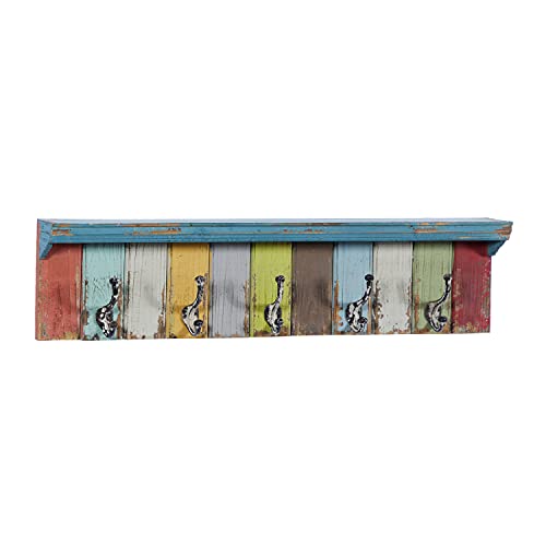 Deco 79 Wood 10 Hangers Wall Hook, 35" x 5" x 9", Multi Colored