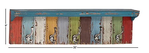 Deco 79 Wood 10 Hangers Wall Hook, 35" x 5" x 9", Multi Colored