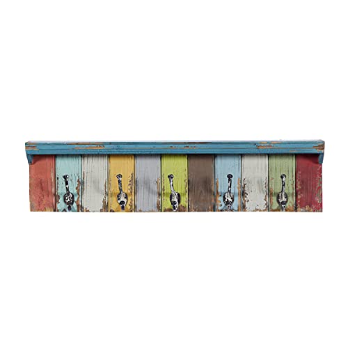 Deco 79 Wood 10 Hangers Wall Hook, 35" x 5" x 9", Multi Colored