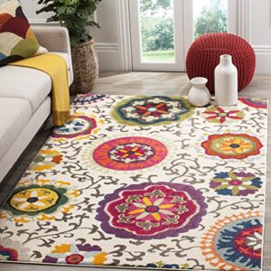 safavieh monaco collection accent rug - 3' x 5', ivory & multi, boho floral design, non-shedding & easy care, ideal for high traffic areas in entryway, living room, bedroom (mnc233a)