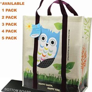 EcoJeannie 5 pack Super Strong X-Large Laminated Woven Reusable Shopping Tote Bag (Avail: Set of 1,2,3,4,5 Bags), Free Standing, Recycled Plastic w/Bottom Board & Reinforced Nylon Handle - WTS051