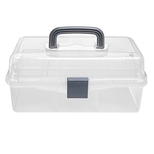 MyGift® Clear Plastic 2-Tier Trays Craft Supply Storage Box/First Aid Carrying Case w/Top Handle & Latch Lock