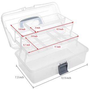 MyGift® Clear Plastic 2-Tier Trays Craft Supply Storage Box/First Aid Carrying Case w/Top Handle & Latch Lock