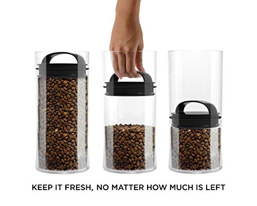 Best PREMIUM Airtight Storage Container for Coffee Beans, Tea and Dry Goods - EVAK - Innovation that Works by Prepara, Glass and Stainless, Soft Touch Black Handle, Mini