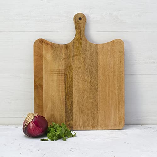 Fitz and Floyd Austin Craft Maryn Mango Wood Paddle Cheese Charcuterie Serving Board, 18-Inch, White