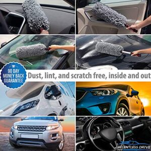 Relentless Drive Car Duster Exterior Scratch Free - Premium Microfiber Duster for Car - Long Secure Extendable Handle, Removes Pollen, Dust & Lint - Large Duster for Car, Truck, SUV, RV & Motorcycle