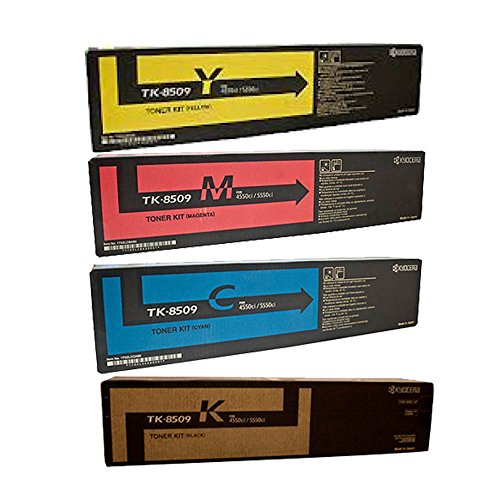 Kyocera TK-8509 TasKalfa 4550 4551 5550 5551 Toner Cartridge Set (Black Cyan Magenta Yellow, 4-Pack) in Retail Packaging