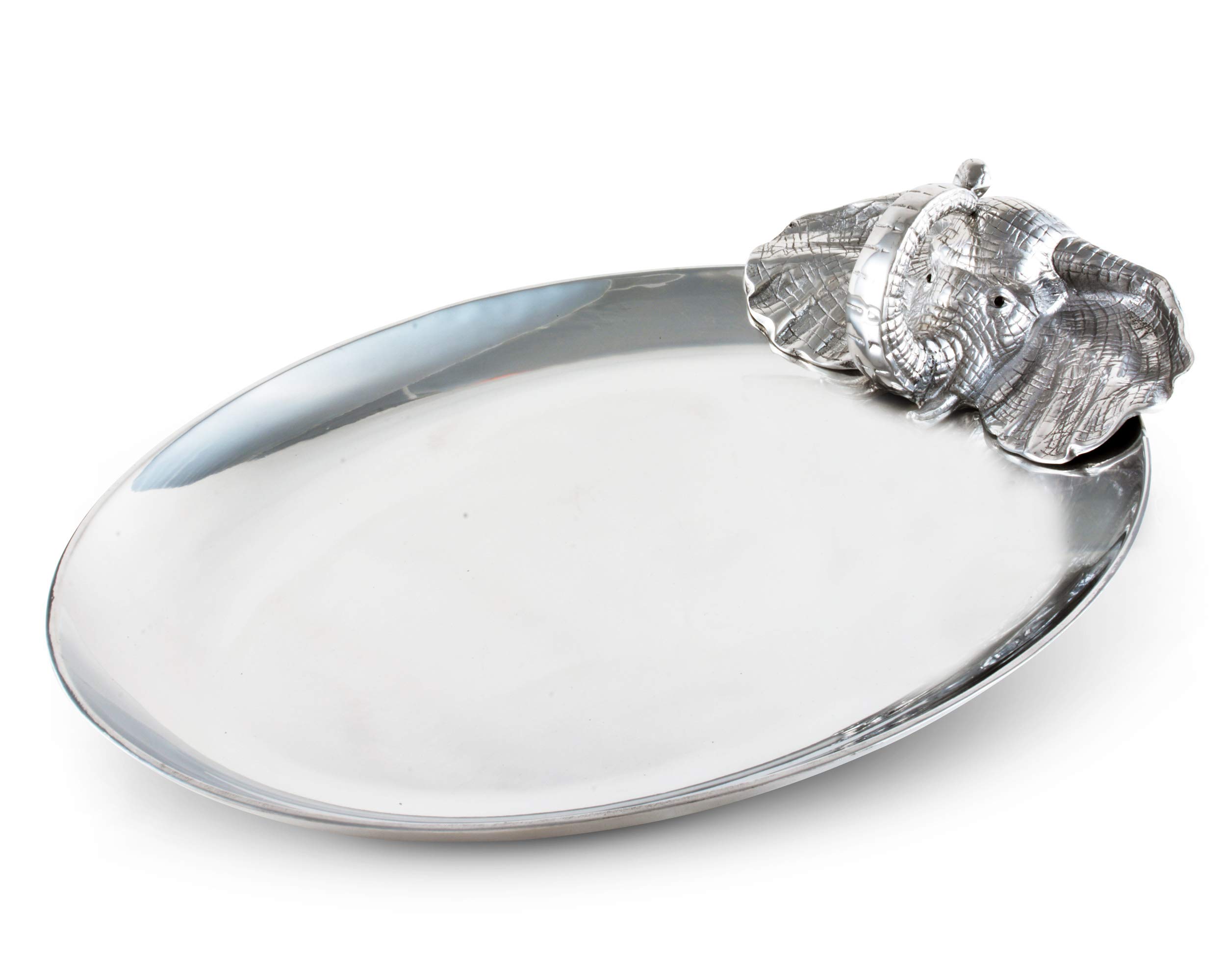 Arthur Court Designs Aluminum Elephant Oval Platter Food Serving Bar Tarnish-Free 21 inch x 11 inch