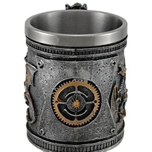 Zeckos Steampunk Geared Dragon Stainless Steel Lined Silvered Tankard