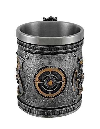 Zeckos Steampunk Geared Dragon Stainless Steel Lined Silvered Tankard