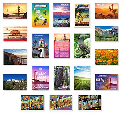 CALIFORNIA postcard set of 20 postcards. CA post card variety pack containing 20 different post cards. Made in USA.