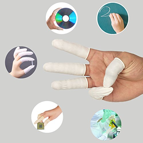 Disposable Latex Finger Cots Rubber, 140g(Approx 205PCS) Fingertips Protective Finger Art Latex Tissue Finger Cot (White)