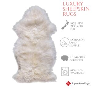 Super Area Rugs Genuine New Zealand Fluffy Sheepskin Rug for Bedroom Living Room, Natural, Large 2' x 3' Single Pelt