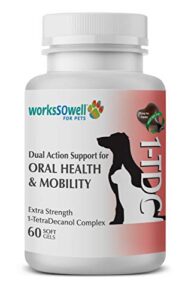 workssowell 1tdc dual action natural support – 60 twist off soft gels | delivers 4 health benefits for dogs & cats | supports oral, hip & joint health, muscle & stamina recovery, skin & coat health