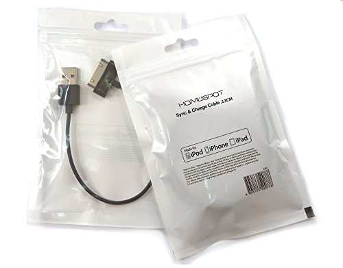 HomeSpot Short 30 pin iPhone 4 Cable Apple MFi Certified 8" 20cm Compatible with iPhone 4S 3G / 3GS, iPad 3 2 1 iPod - 1 Pack