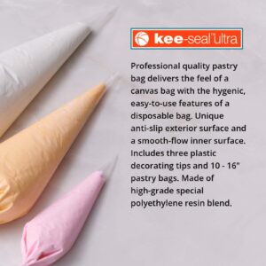 KEE-SEAL ULTRA Disposable Pastry Bags, Piping Bag with Non-Slip Outer Surface, Smooth-Flow Interior, Easy Tear Perforation, Convenient Dispenser Box, 18-Inch, Clear