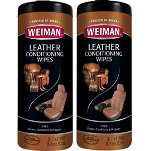 Weiman Leather Wipes - 2 Pack - Clean Condition UV Protection Help Prevent Cracking or Fading of Leather Couches, Car Seats, Shoes, Purses