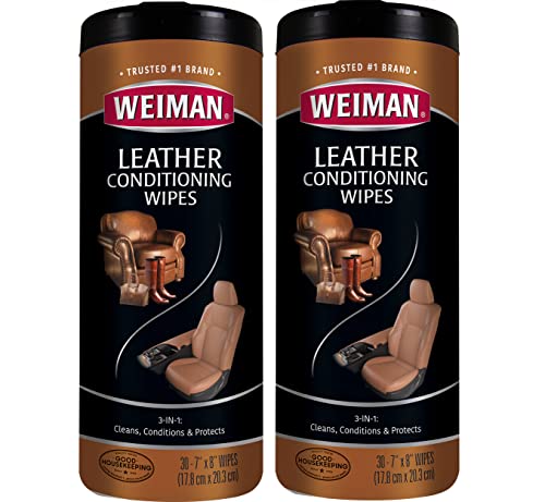 Weiman Leather Wipes - 2 Pack - Clean Condition UV Protection Help Prevent Cracking or Fading of Leather Couches, Car Seats, Shoes, Purses